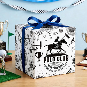 Polo Club Gift Wrapping <b>Paper</b> Double-Sided Art <b>Paper</b> with Rider and Trophy <b>Pattern</b> for Sport Events Packaging - Product Image 1