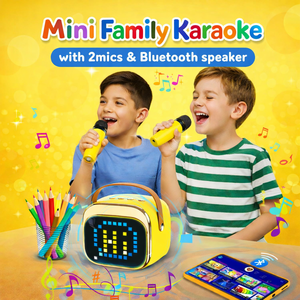 נגן קריוקי פרימיום 2026 עם תאורת RGB, רמקול, 2 מיקרופונים, מערך רמקולים מתקדם ועמיד למים, מסך, ספק כוח וסוללה - Product Image 1