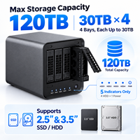 Stockage réseau NAS à 4 baies, jusqu'à 120 To, disques durs SATA 2,5/3,5 pouces, serveur de stockage cloud personnel pour la maison et les entreprises