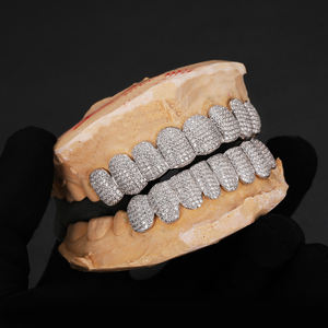Grillz en <span class=keywords><strong>Argent</strong></span> 925 Hip Hop avec Moissanite Solide, Grillz Haut et Bas pour Dents, Protège-Dents Buccaux Punk, Bijoux de <span class=keywords><strong>Rappeur</strong></span> Kingber - Product Image 2