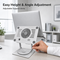 Support pour ordinateur portable en alliage d'aluminium, rotation à 360 degrés avec ventilateur de refroidissement, support réglable pour ordinateur portable pour bureau, studio, vente en gros OEM