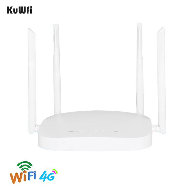 KuWFi 300Mbps Wi-Fi Speed Router with 16 Devices Network DC Power SIM Card Slot New Design 4G LTE Wireless WiFi Router Home Use