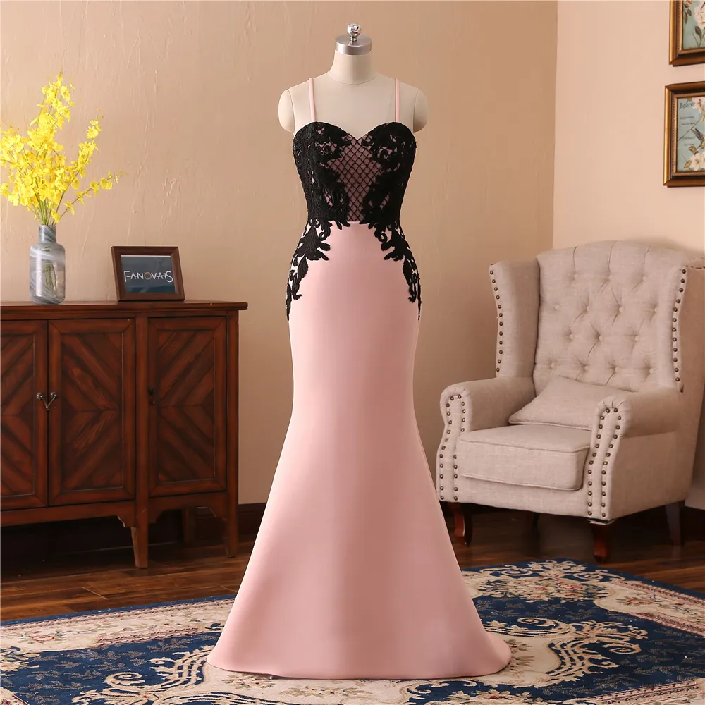 Ruolai PEV-L3060 China Pink Mermaid Long Evening Dress Spaghetti Strap Woman Ball Dinner Party Gown