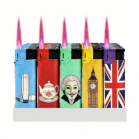 Briquet de voyage décoratif OEM de luxe en plastique, coupe-vent, avec logo personnalisé gravé au laser, rechargeable, flamme rouge, pour cigarettes, sûr