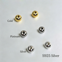 Perles d'espacement rondes en argent sterling S925, perles de blocage à trou traversant, fournitures de fabrication de bijoux DIY 2-12mm plaqué or 18K