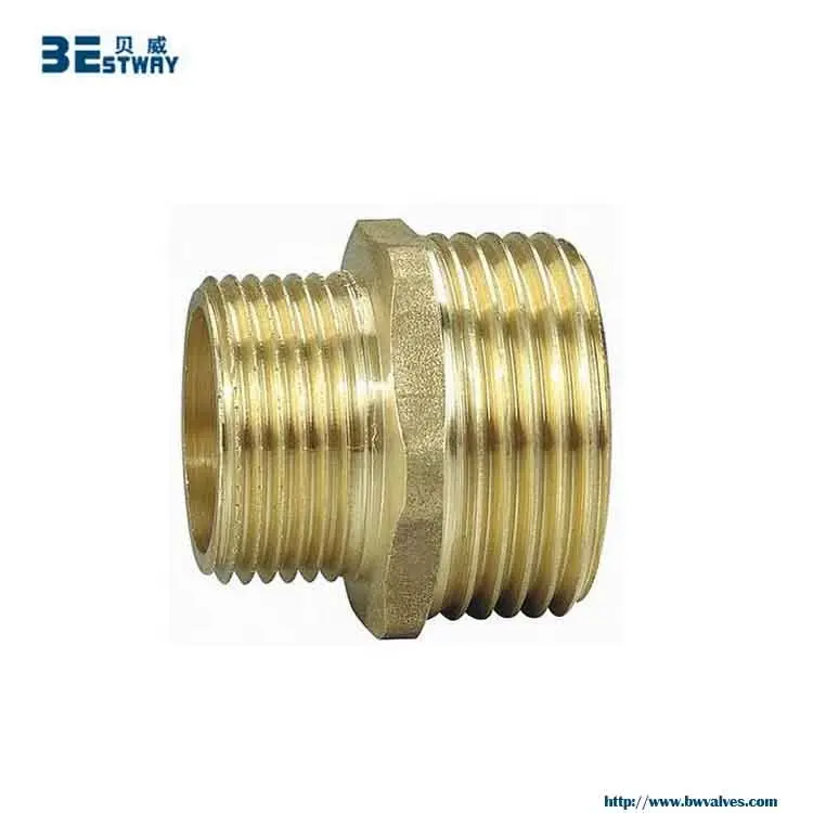 Tùy chỉnh bao bì Hex lục giác khớp nối Brass 1/2 "3/4" Ống BSP chủ đề Brass núm vú với nam và nữ