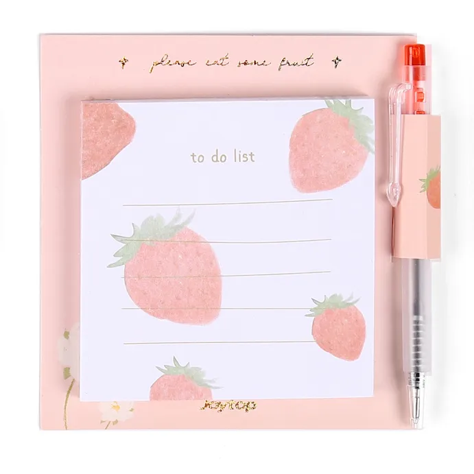 Joytop 4127 Te Doen Lijst Promotionele Fruit Aardbei Memo Pad Notepad Met Pen Houder Leuke Briefpapier