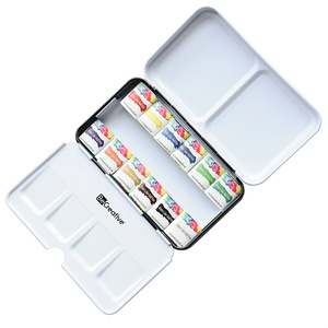 Ensemble de 12 demi-moules de peintures aquarelles colorées avec étui à palettes en métal coloré pour peinture sur papier et toile - Product Image 4