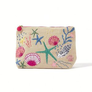 Pochette à monnaie élégante en toile brodée avec fermeture éclair et perles de rocaille, et sacs fourre-tout promotionnels suspendus de grande capacité avec finition élégante - Product Image 1