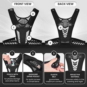 Gilet de course réfléchissant noir d'hydratation, ceinture ajustable, randonnée, marathon, coureur, gilet léger en maille avec porte-bouteille - Product Image 5