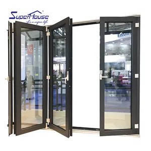 Superhouse porte pliante en aluminium à coupure thermique double verre trempé extérieur bi portes d'entrée coulissantes pliantes porte pliante patio