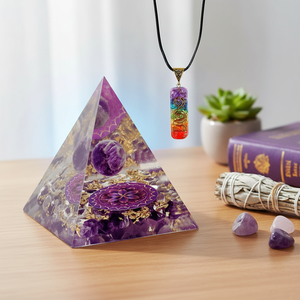 Pendentif pyramide d'orgone en améthyste fait main, générateur d'énergie cristalline, guérison des chakras, poli, décoration d'intérieur, Feng Shui, bleu - Product Image 3
