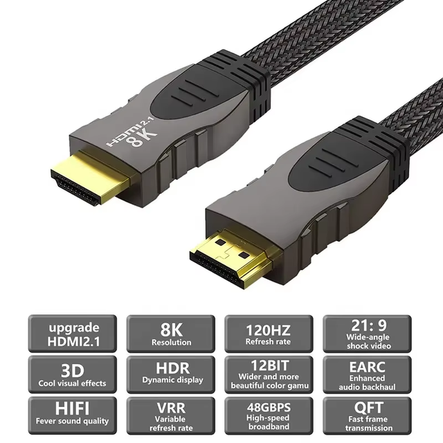 8K 2.1V 48Gbps High Speed Nylon Braided Mesh 1M 2M 3M HDMI Cable Coaxial 2.1V 8K TV for HDMI Cable PVC Jacket for Monitor