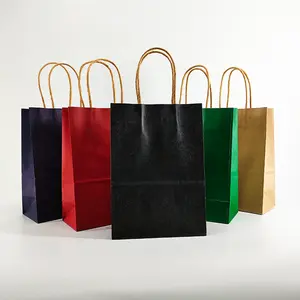 Fashion Take Out Supermarket Assorted Bulk Packaging Kraft Paper Bag With Handle With Paper Bags For Clothes Color Christmas