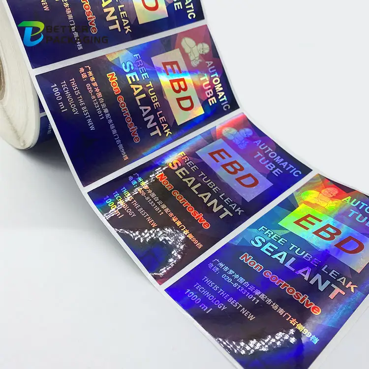 Produktname Drucken Regenbogen Holo graphic Metallic Aufkleber Kunden spezifische Hologramm Vinyl Label Aufkleber Rolle