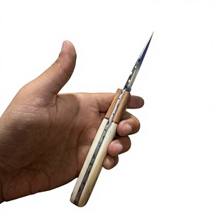 Couteau de chasse et de camping personnalisable à lame fixe Drop Point en acier Damas forgé, dureté 58-60, manche en bois Pakka bleu - Product Image 3