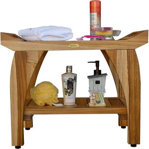 Tabouret de salle de bain en bambou HC 35,6x61x49,5 cm avec étagère de rangement, siège de douche, couleur bois naturel - Product Image 2