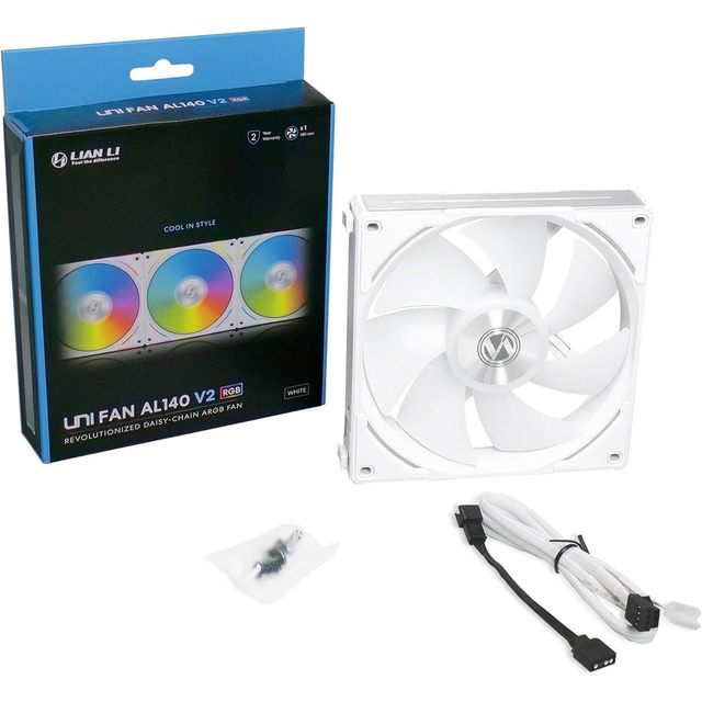 Lian Li UNI FAN AL140 V2 White ARGB 140mm PWM Case Fan 1600RPM 81.6CFM Modular Daisy-Chain Cooling Fan for Pc case