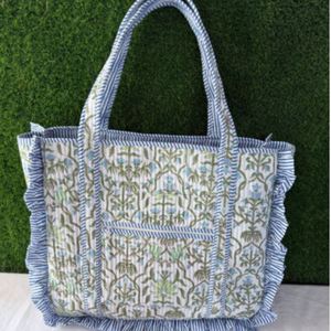 Bolsos de Mano Grandes Personalizados de Algodón Acolchado, con Estampado Floral y Volantes, Cierre Abierto, Estilo Boho de Verano, para Mujer - Product Image 6