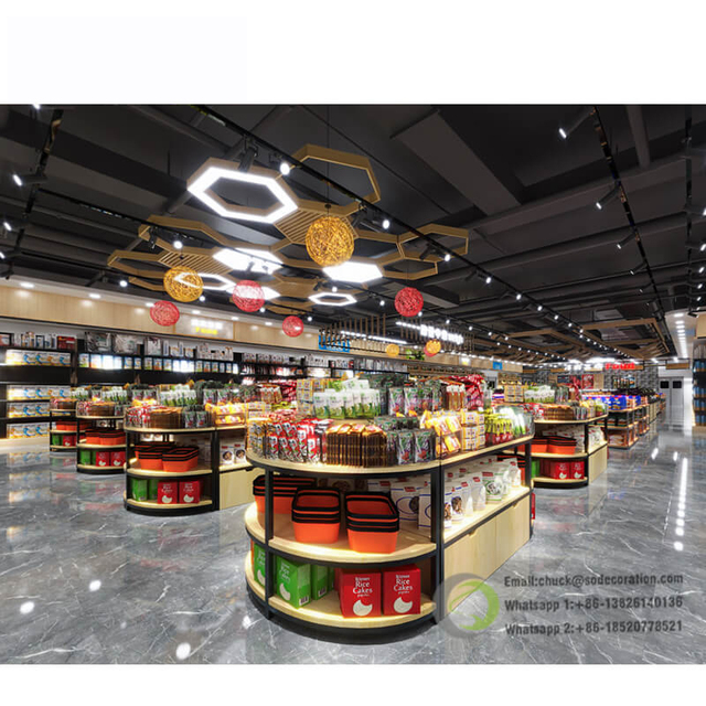 Luxurious Design Supermarket Display Shelf Wooden Display Stand Shop Furniture Interior Design