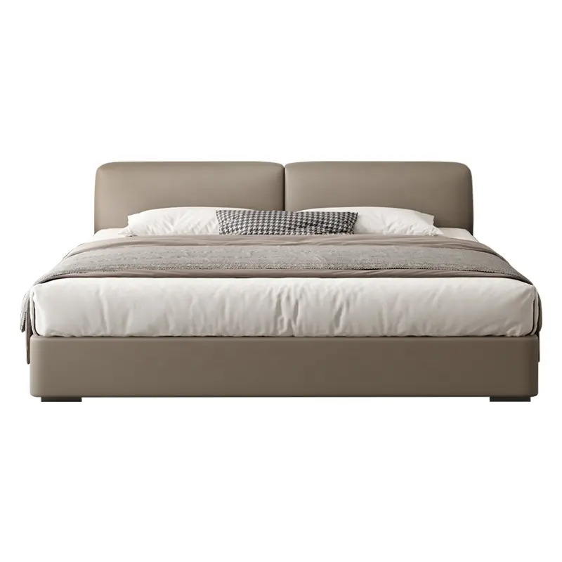 Camas con Funda de cuero genuino King Size Double Queen Modern Soft Bed Frame Muebles de dormitorio