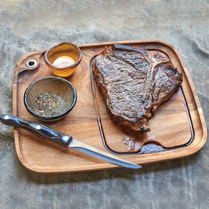 Plato para carne con canal para jugos, tabla de cortar de madera de acacia, bandeja de servir de madera tallada, tabla de quesos y charcutería - Product Image 1