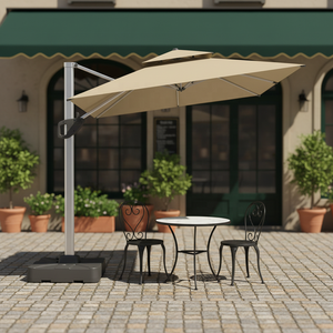 Parasol d'extérieur moderne et minimaliste en métal avec fonction rotative, grande auvent commercial pour terrasse et jardin en plein air - Product Image 3