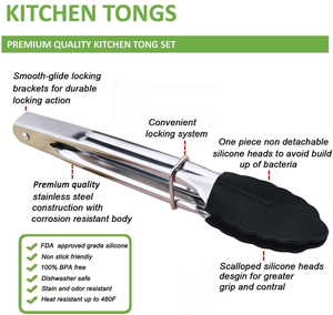 Pinces <span class=keywords><strong>de</strong></span> <span class=keywords><strong>cuisine</strong></span> antidérapantes en silicone avec corps en acier inoxydable durable pour une utilisation facile - Product Image 4