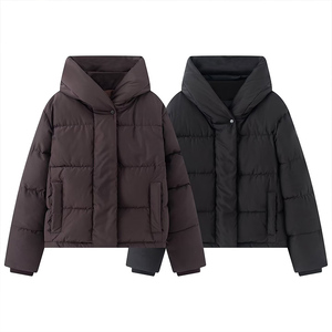 Chaqueta de Plumón con Capucha para Mujer, Estilo Retro, con Cierre, Abrigo Acolchado, Ropa Exterior Cálida e Informal para Otoño e Invierno - Product Image 1