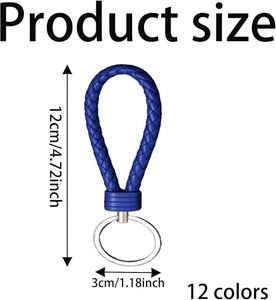 Porte-clés en cuir, accessoires de mode avec anneaux en alliage, sangle tressée en cuir PU, pendentif de clé de voiture fait main pour femmes, hommes et enfants - Product Image 2