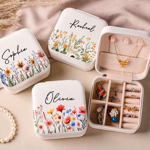 Kotak perhiasan portabel bunga ritsleting kustom grosir personalisasi kotak perjalanan untuk anak perempuan - Product Image 2