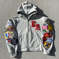 Streetwear avec logo de broderie en chenille Ensemble de sweats à capuche surdimensionnés en coton avec broderie dégradée Survêtement avec fermeture éclair pour hommes