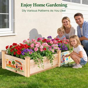 Wooden Flower Box <b>Planter</b> Natural Wood Color Outdoor Garden Balcony <b>Vegetable</b> Planting - Product Image 4