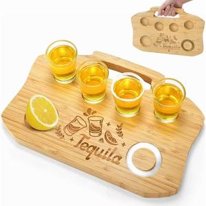 Bamboo wine glass holder, whiskey compartment <b>storage</b> <b>tray</b>, bamboo and wood <b>tray</b> with handle, salt dipping dish, bar/party wine - Product Image 5