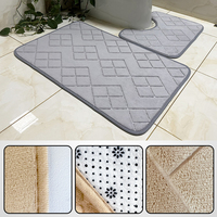 Tapis de bain antidérapant, lot de 2, absorbant, séchage rapide, tapis de toilette en forme de U, polyester gaufré, tapis de sol de salle de bain solides, lavables