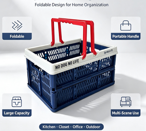 Panier de rangement pliable en plastique avec poignée, organisateur portable pour la maison, le coffre de voiture, la cuisine, le <span class=keywords><strong>camping</strong></span> et les pique-niques - Product Image 2
