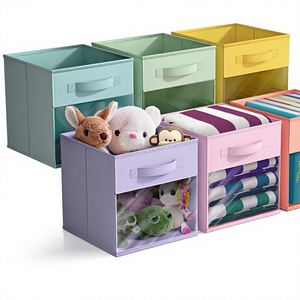 Sorbus 11 Zoll Stoff-Aufbewahrungsboxen mit Klarsichtfenster, Faltbares Würfeldesign mit Griff für Regale und Schränke - Kleiderorganisation - Product Image 1