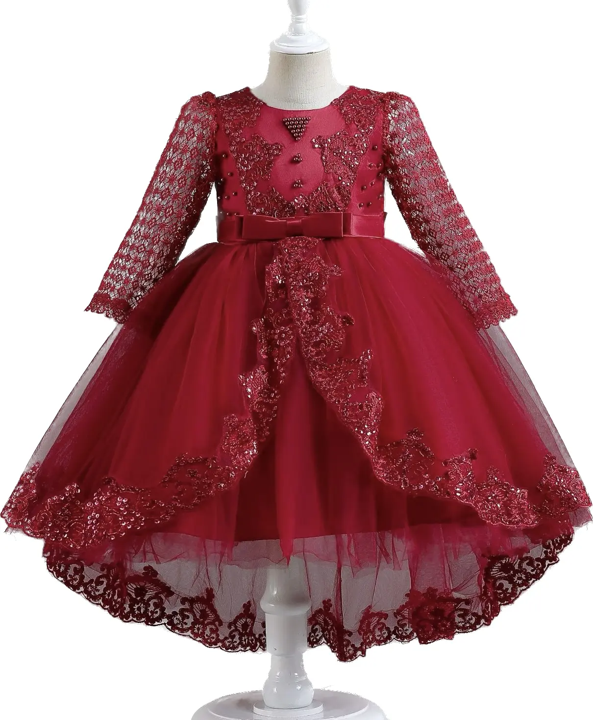 2023 Spring Summer New Girls' Dress Long sleeved Princess Dress Girl Fashionable High end Party Dress Trailing skirt