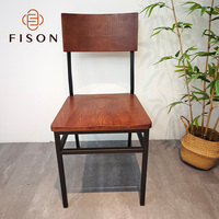 Chaise de salle à manger en bois massif, dossier en bois, structure en métal, texture rustique, mobilier commercial pour café, hôtel, restaurant