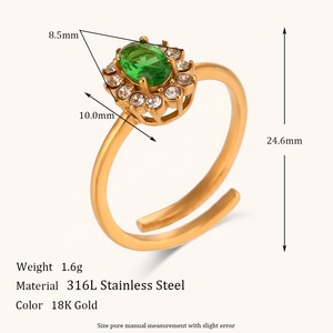 Dingran 2024 новые модные ювелирные изделия из нержавеющей стали Регулируемые кольца ювелирные изделия Позолоченные Красочные цветы циркон кольцо - Product Image 2