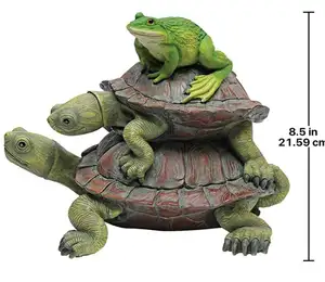 Kikker En Turtles Tuin Dier Standbeeld, 28 Cm, Polyresin, Full Color