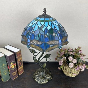 LongHuiJing Handmade Stained Glass Mediterranean Design Dragonfly Lampshade Desk Lamp Dome Shade AC Powered for Study 12-Inch - Product Image 5
