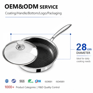 Sartén Antiadherente YITIAN Premium de Acero Inoxidable de Triple Capa con Revestimiento Grabado a Base de PTFE, Fondo Plano de 28 cm, con Tapa - Product Image 1