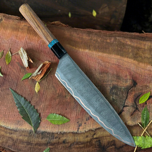 Couteau de chef unique en acier Damas Cooper fait main avec manche en bois et étui en cuir – Couteaux utilitaires et de chasse en gros - Product Image 1