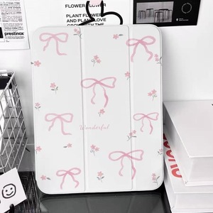 Custodia per Tablet in Acrilico Personalizzabile Monofacciale a Tre Ante con Slot per Penna, Fiocco Rosa, Custodia Trasparente in Pelle Y-Fold per <span class=keywords><strong>iPad</strong></span> <span class=keywords><strong>Pro</strong></span> - Product Image 4