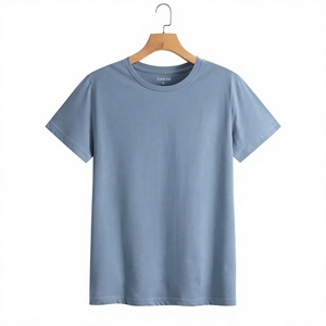 T-shirt bleu coupe classique à manches courtes avec impression de logo personnalisé par transfert thermique, OEM ODM, personnalisable, en coton durable, t-shirts décontractés - Product Image 1