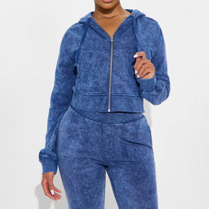 Survêtements streetwear pour femmes en coton biologique de haute qualité, épais, délavés à l'acide, fermeture éclair intégrale, couleur unie, écologiques, longueur intégrale - Product Image 4