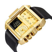 OULM HP1688-reloj digital para hombre, correa de cuero PU con alarma cuadrada, reloj de viaje, azul, elegante