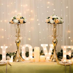Gold <strong>Flower</strong> <strong>Vases</strong> for Centerpieces, Tall Metal <strong>Flower</strong> <strong>Vases</strong> with Chandelier Crystal, <strong>Flower</strong> Stand for Wedding Party Reception - Product Image 4