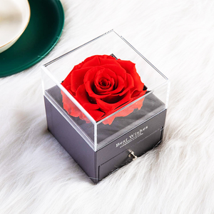 Amazon hot sales single rose jewelry gift box Acrylic box preserved rose for valentine's day